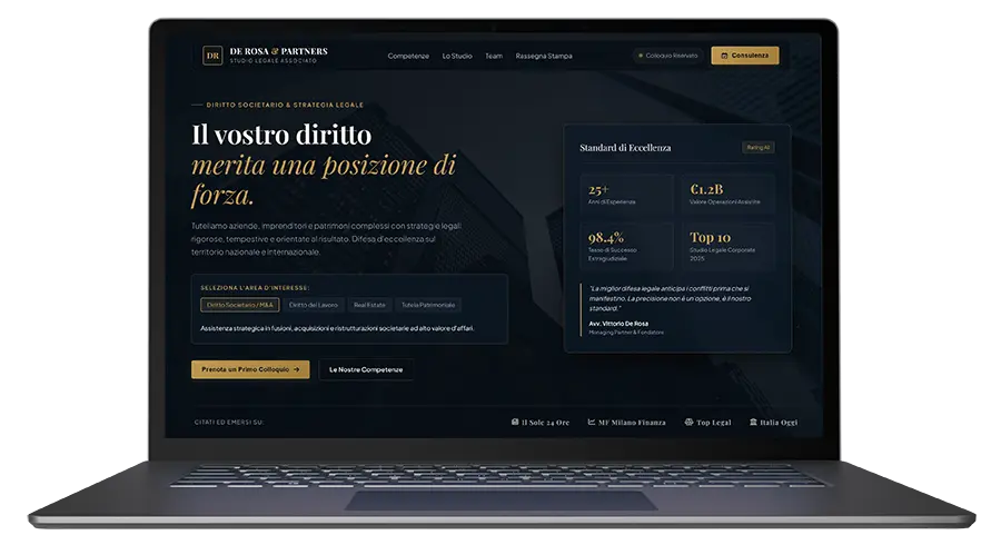 Mockup laptop di un sito web per studio legale